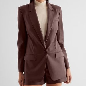 Faux Leather One Button Cinched Boyfriend Blazer